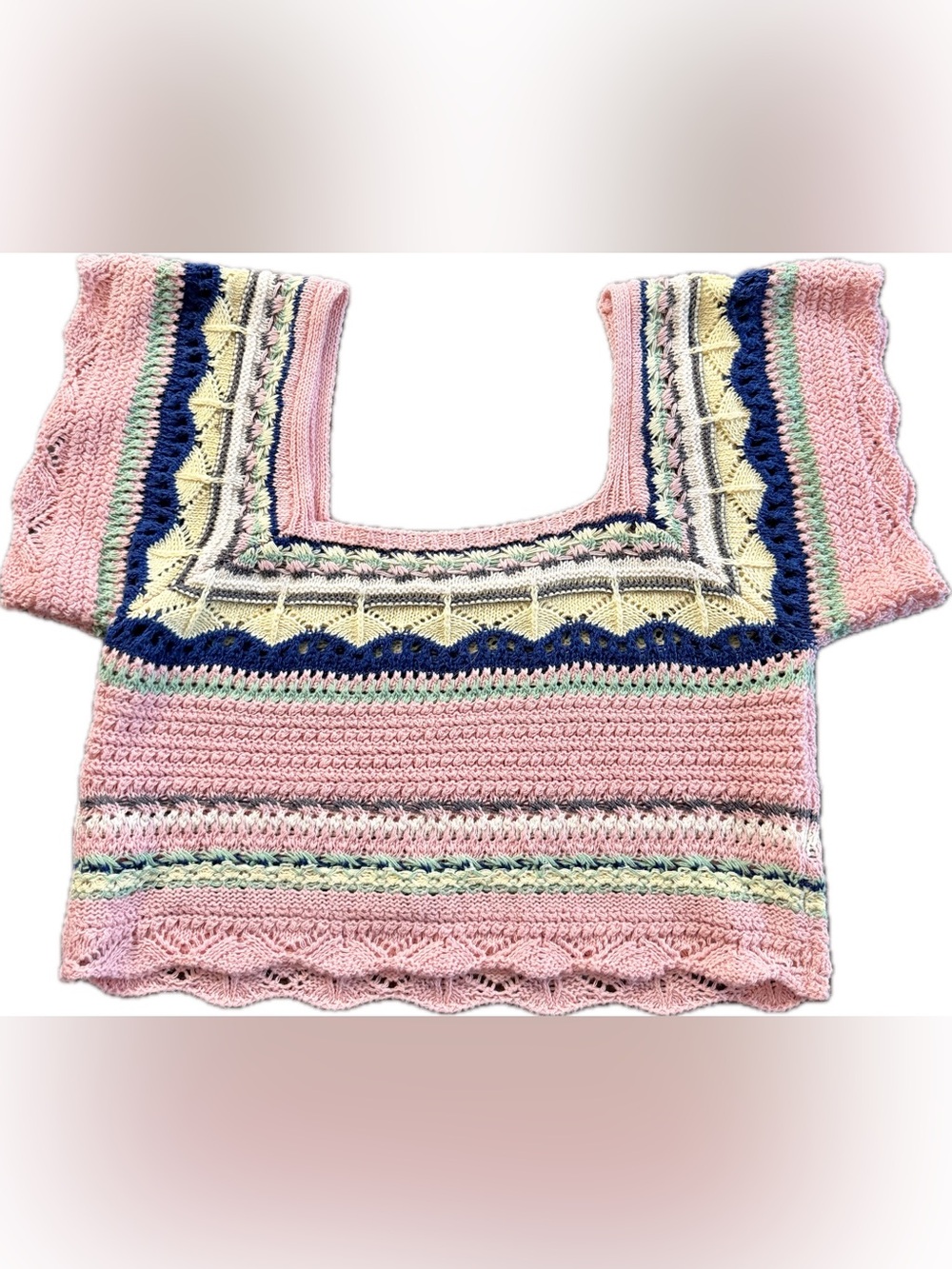 POL Pastel Multicolor Crewneck Sweater with Pink Accents